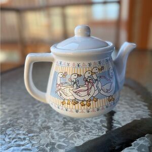 Vintage “Ribbon Geese" Ceramic Teapot 1980